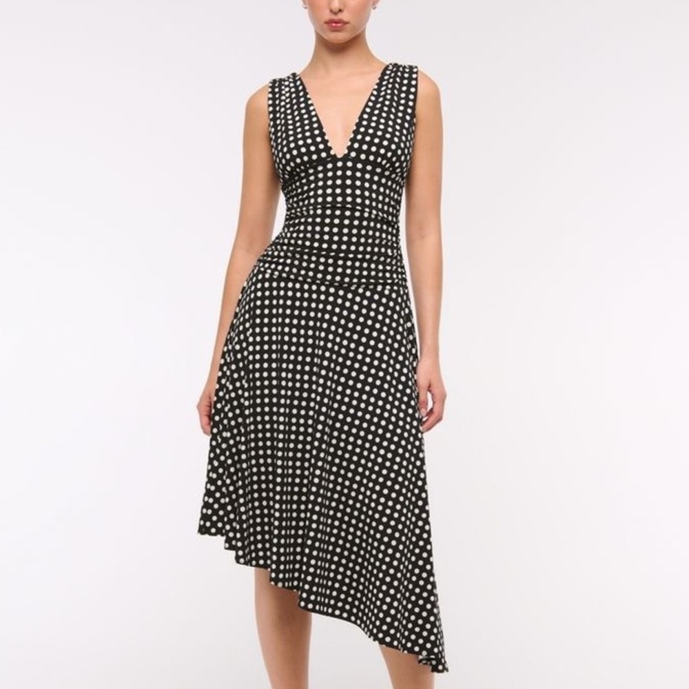 ABERCROMBIE PLUNGE RUCHED KNIT MIDI DRESS